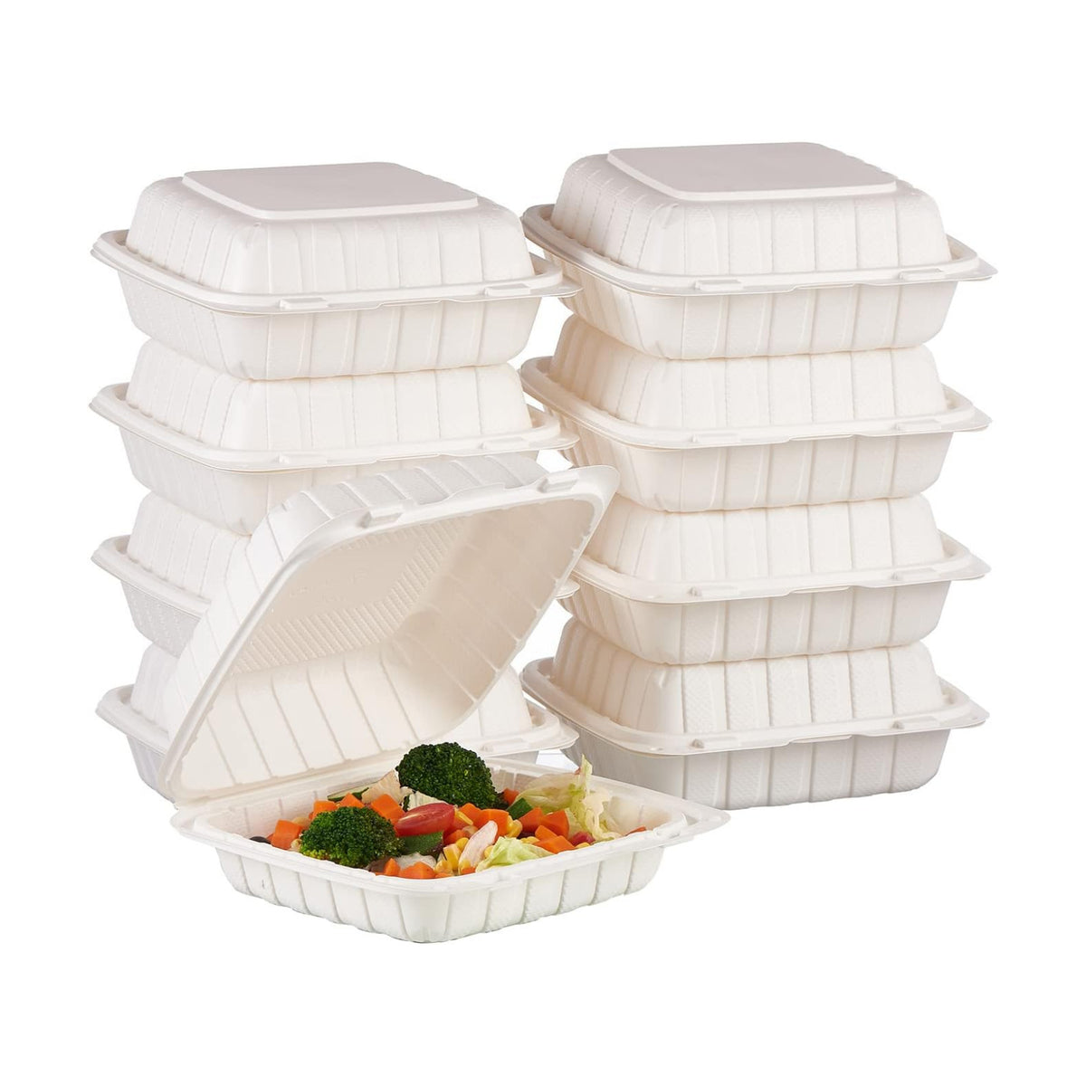 Jaluxing 8X8 1Compartment 50Pack Plastic Clamshell Take Out Food Containers, Heavy Duty To-go Disposable Lunch Box Restaurant Meal Prep Packaging Catering Hinged Container (Formerly FULING)