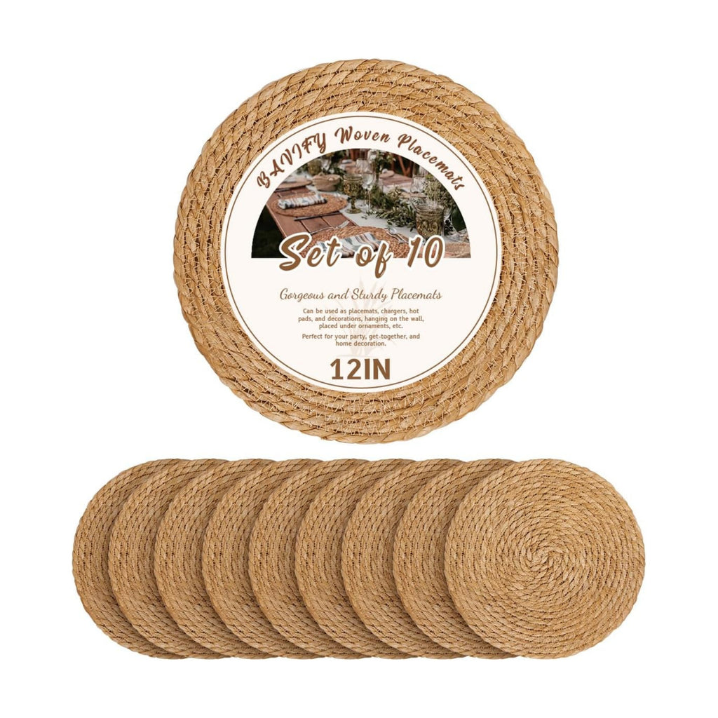 BAVIFY 12" Round Woven Placemats Set of 10, Plate Chargers for Dining Table