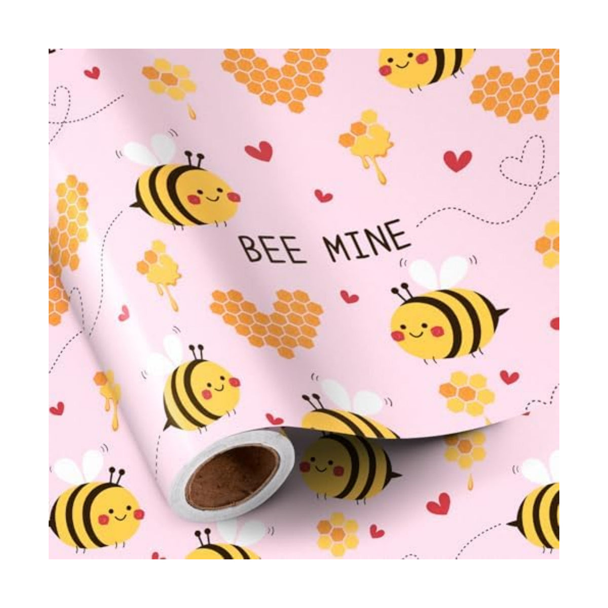RUSPEPA Pink Valentine's Day Wrapping Paper Roll, Mini Roll, Cute Bee Heart Gift Wrap, BEE MINE Wrap Paper Perfect for Boys Girls Valentine's Day, 17 Inches X 16.4 Feet