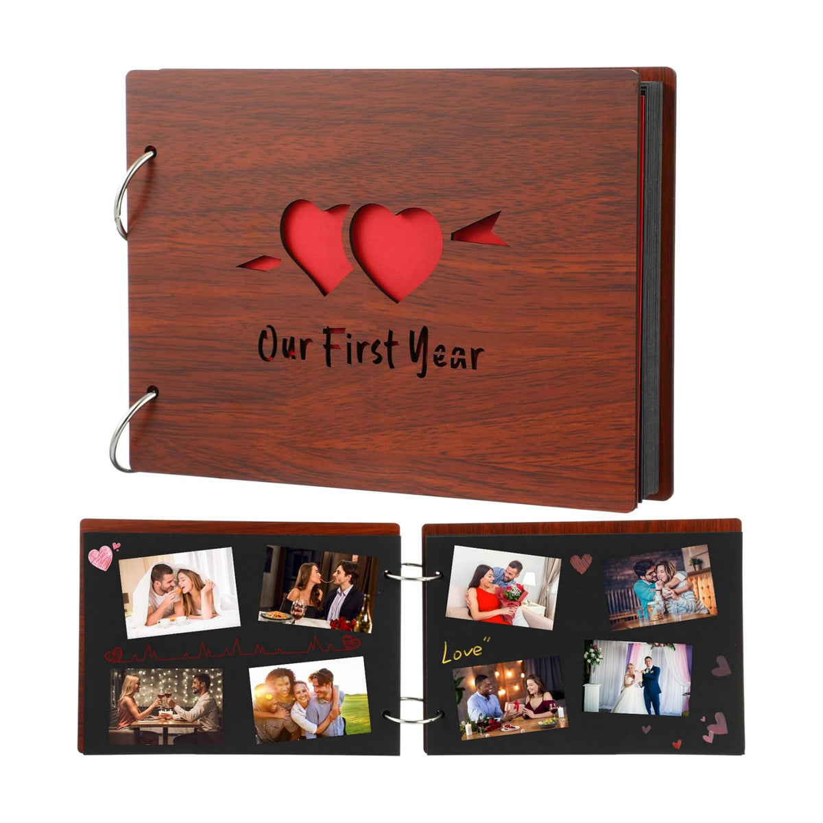 Cinnvoice Our First Year Scrapbook, 1-Year Down Photo Album for Couples Handmade DIY Memory Notebook Family Photo Album for Couples Husband Wife Memory Book(Our First Year-red)