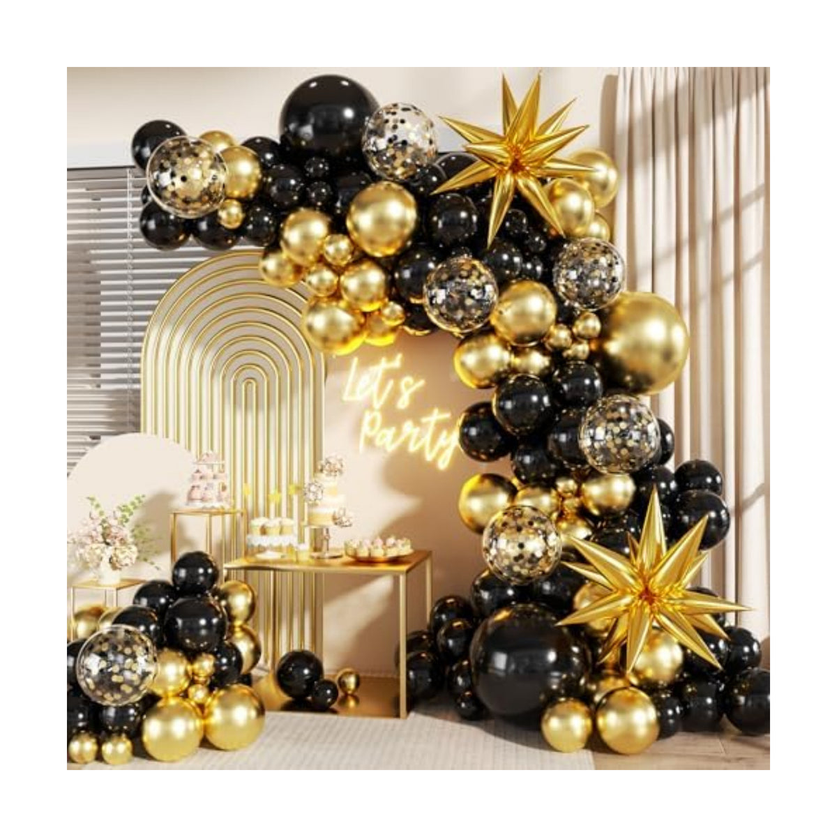 Black and Gold Balloon Arch Kit for Party Decorations