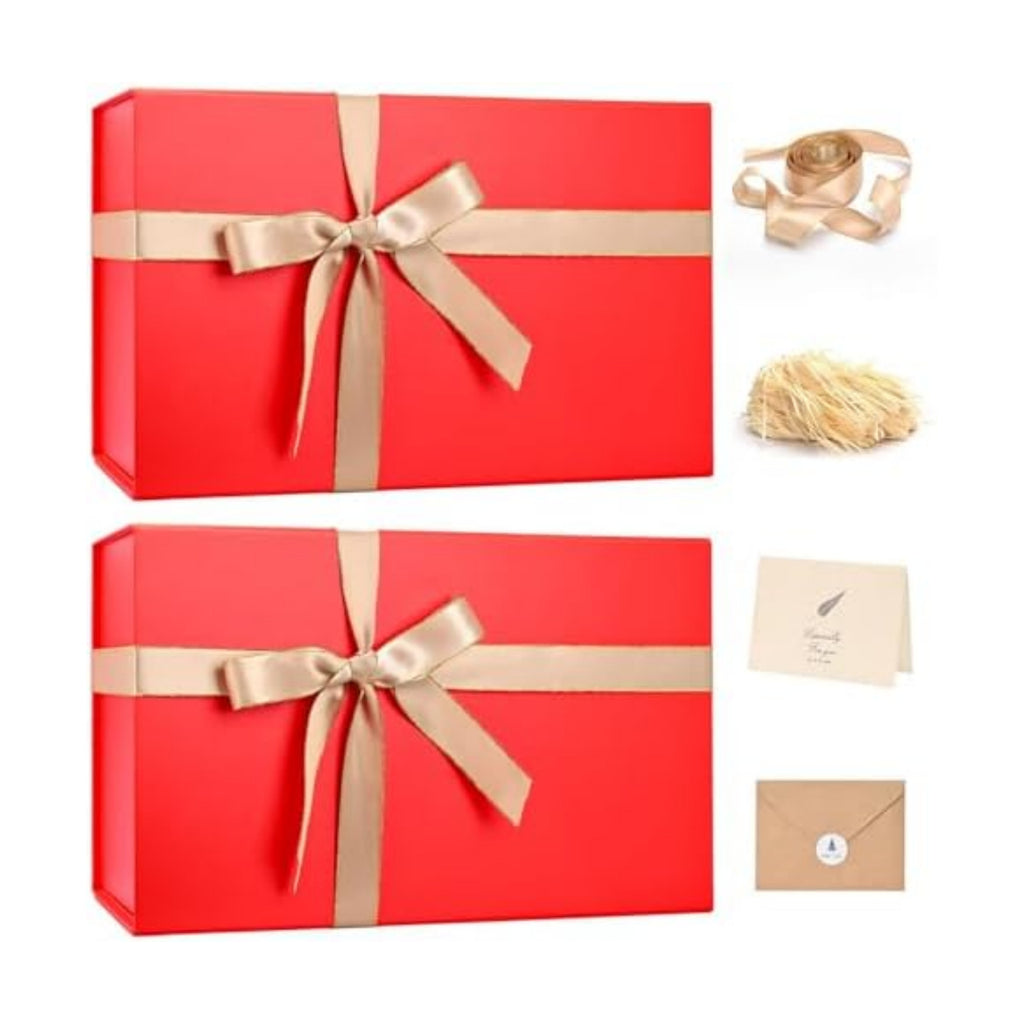 LIFELUM Red Magnetic Gift Box for Christmas Presents, 14"x8.5"x4.5"