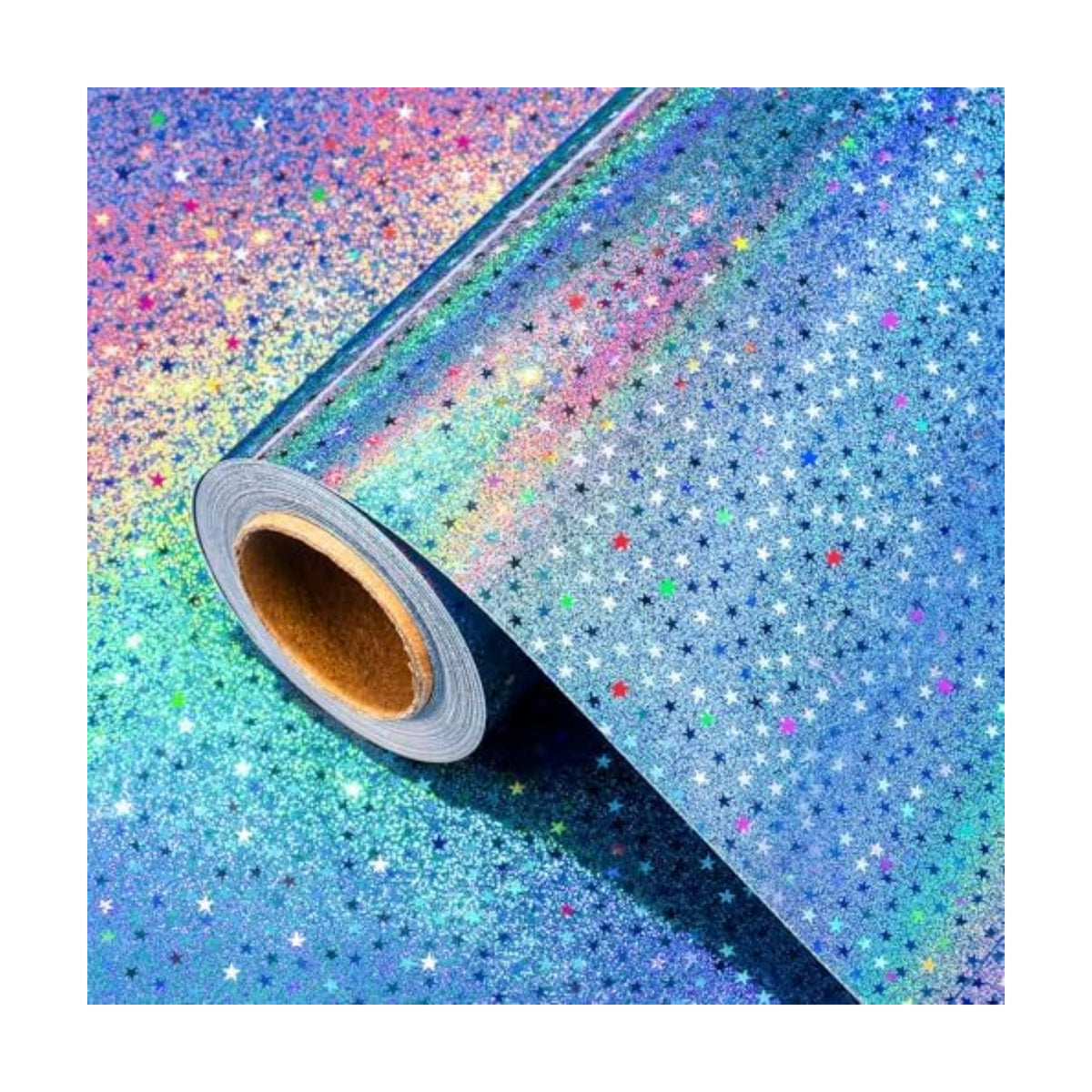 Burymento Blue Wrapping Paper Roll, Metallic Holographic Star Gift Wrap for Birthday, Valentines, Mothers day, Graduation, Wedding, Fathers day, Baby Shower, Christmas (17 IN x 32.8 FT)