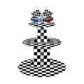 Gistome 3-Tier Racing Theme Cupcake Stand - 18 Inches Tall, Checkered Flag Design Dessert Stand Holder Display with Sports Car Topper for Race Car Party, Birthday, and Racing Theme Decorations