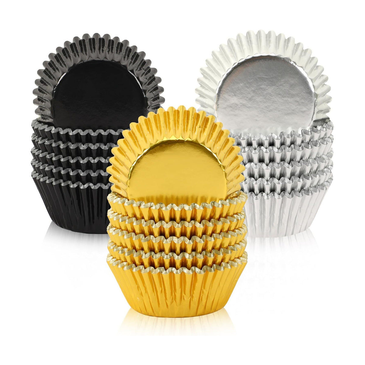 SANNIX 450Pcs Graduation Foil Cupcake Liners Black Gold Silver Cupcake Wrappers Foil Metallic Muffin Liners Baking Cups for Graduation Birthday New Year Party Decorations Supplies