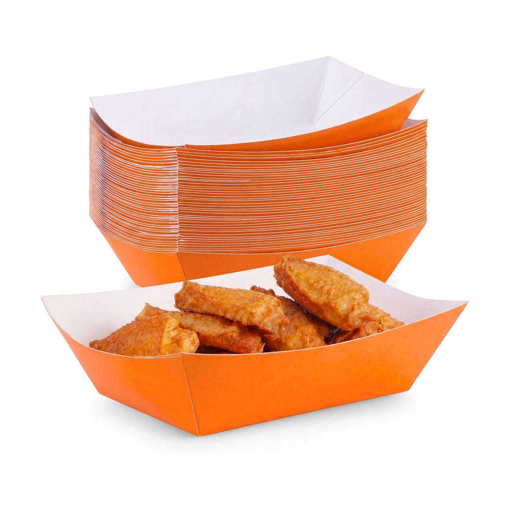 50 Pcs No Folding Required 2lb Paper Food Trays Boat Disposable Nacho Trays Paper Boat for Nachos, Hotdogs, Tacos, Fries (orange)