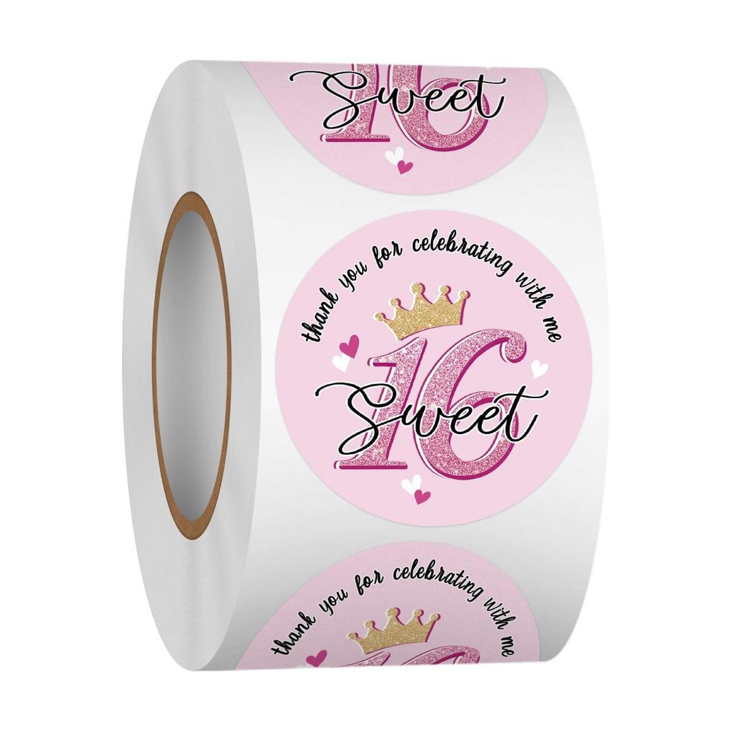 Heyfibro 500 PCS 1.5 Inch Thank You for Celebrating with Me Stickers for Birthday Party, Gift Packing, Envelope Sealing, Baby Shower(Sweet 16)