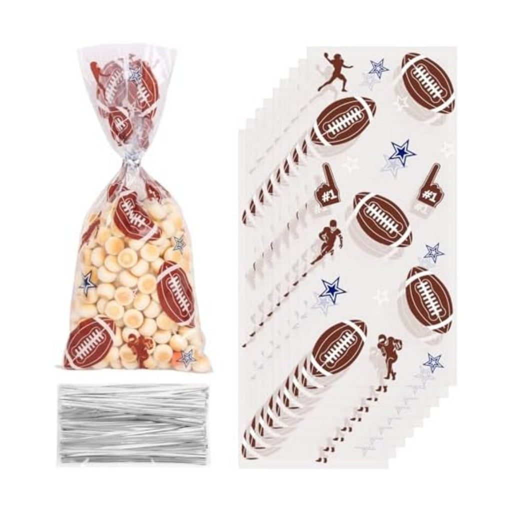 FOIMAS Football Cellophane Treat Bags,150pcs Football Candy Treat Bag Party Favor Goodie Bags for Football Party Favor Supply