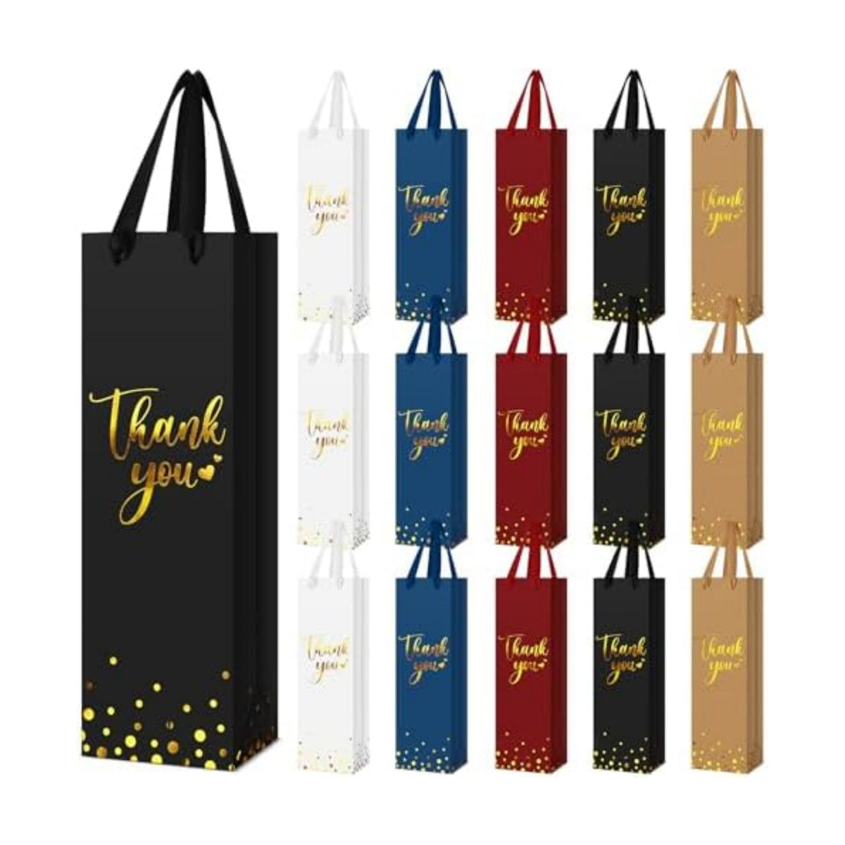Ctosree 30 Pcs Wine Bottle Gift Bag with Handle 4.3x3.5x13.7, 5 Colors