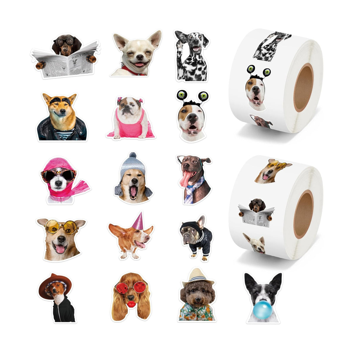 H1vojoxo Funny Dog Stickers Rolls - 1000PCS Cute Dog Stickers for Kids 16 Designs Waterproof Dogs Stickers for Water Bottles Dog Lovers Laptop Scrapbook Crafts Envelopes Gifts Cute Animal Stickers