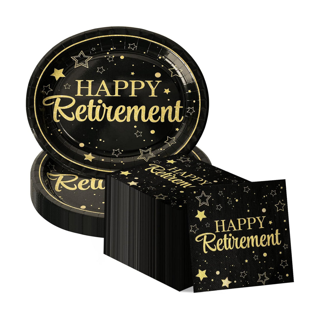 Dereinwo 50 Pcs Retirement Paper Plates and Napkins Set