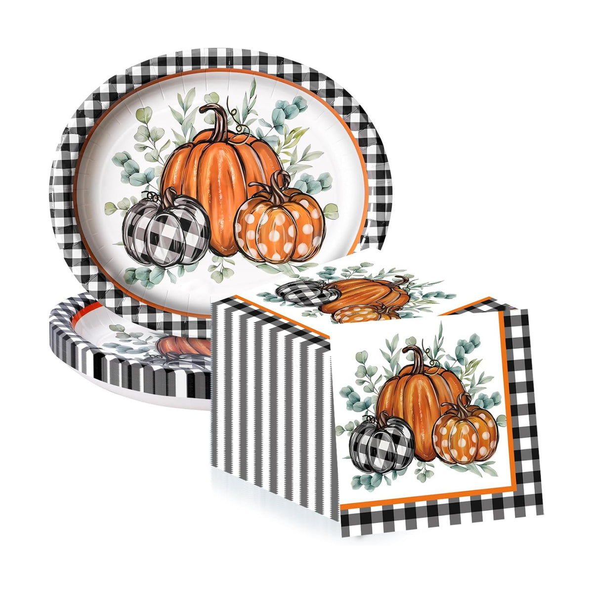 Dereinwo 50 Pcs Fall Paper Plates and Napkins Set,Thanksgiving Plates