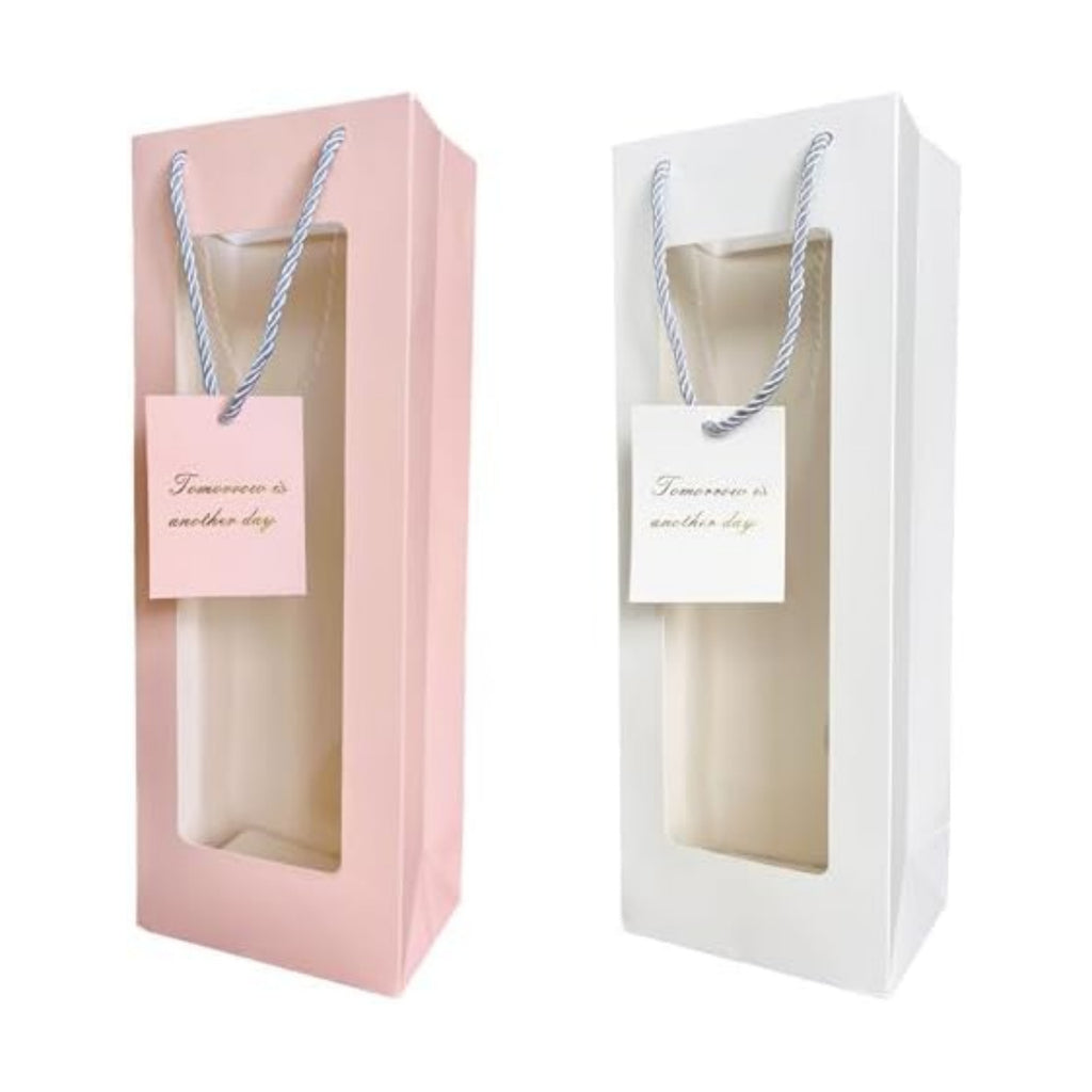 HANSWARE 2PCS Wine Gift Bags with Handles for Bottles Gifts Clear Window Paper Wine Bag for Valentines,Wedding,Easter,Christmas,Baby Shower,Birthday Party