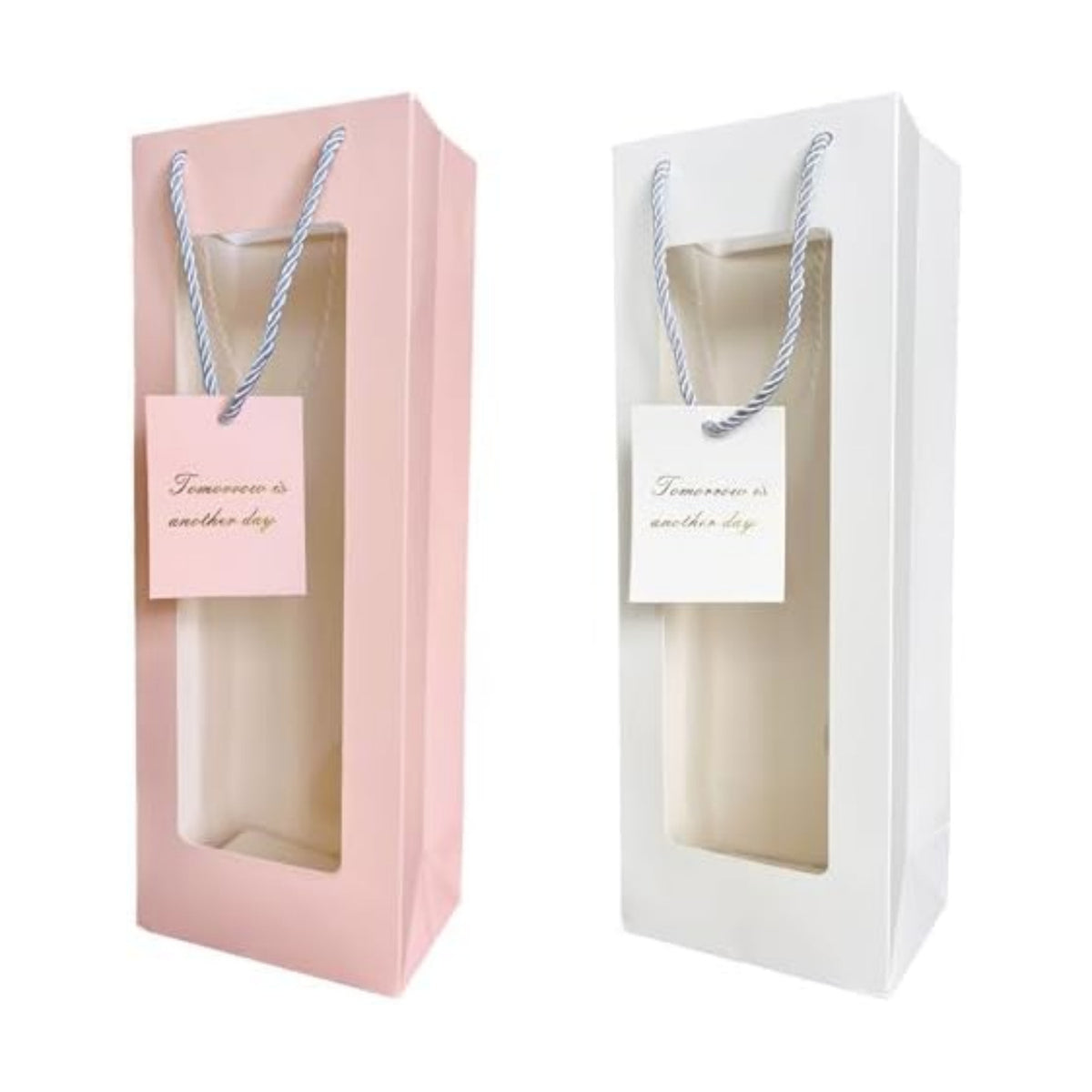HANSWARE 2PCS Wine Gift Bags with Handles for Bottles Gifts Clear Window Paper Wine Bag for Valentines,Wedding,Easter,Christmas,Baby Shower,Birthday Party