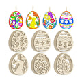 36PCS Wooden Easter Ornaments to Paint, 6 Styles DIY Blank Unfinished Wood Egg Cutouts Ornament for Crafts Hanging Decorations Happy Easter Hallow Egg Rabbit Bunny Butterfly Flower Hen