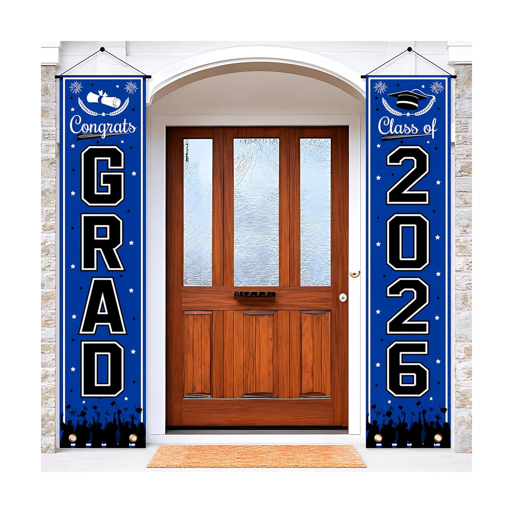 OHOME Graduation Decorations 2026 2027 - Blue Congrats Grad Porch Banner for Graduation Party Decorations - Class of 2026 - Party Favors Supplies Backdrop Yard Signs Decor