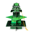 Haooryx Graduation Cupcake Stand Decoration - 3-Tier Black Green Graduate Cap Cupcake Tower with Tassel Cardboard Dessert Holder Kindergarten Primary High School College Graduation Party Table Decor