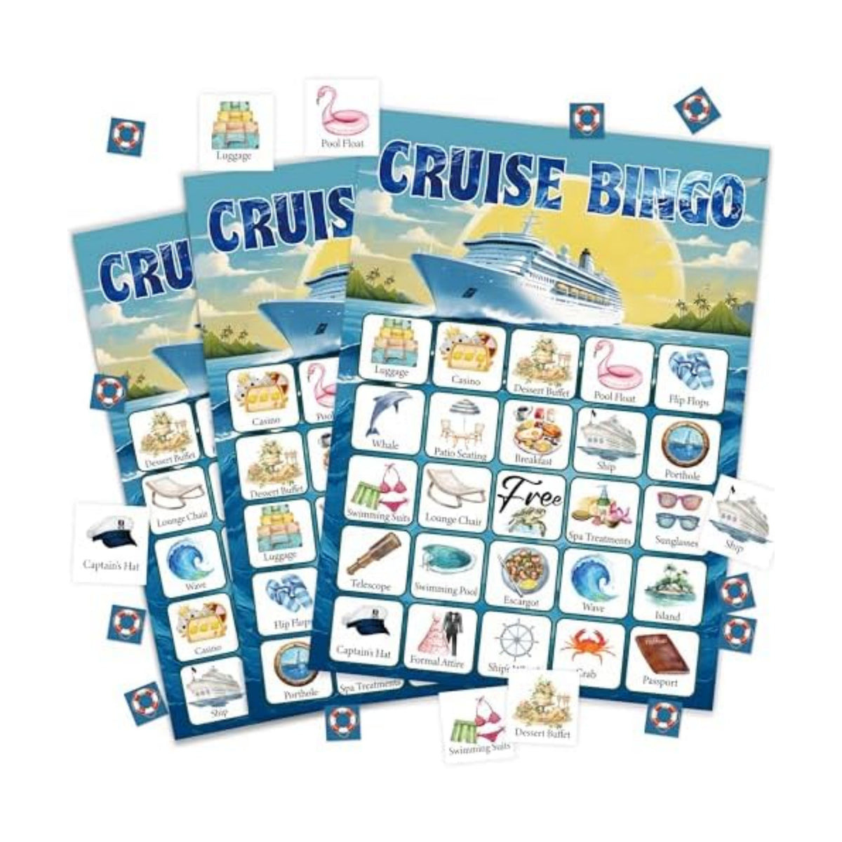 Cruise Bingo Game Cards for Adults, Cruise Vacation Bingo Cards Game for Family Holidays Friends Gatherings, Ideal for Cruise Themed Party Game, 24 Players Birthday Party supplies Favors, 002
