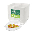 Freshware Clamshell Food Containers with Lids [9x6 50-Pack] Disposable To Go Containers, Biodegradable Sugarcane To Go Boxes - Paper Container - Microwave & Freezer Safe, Stackable