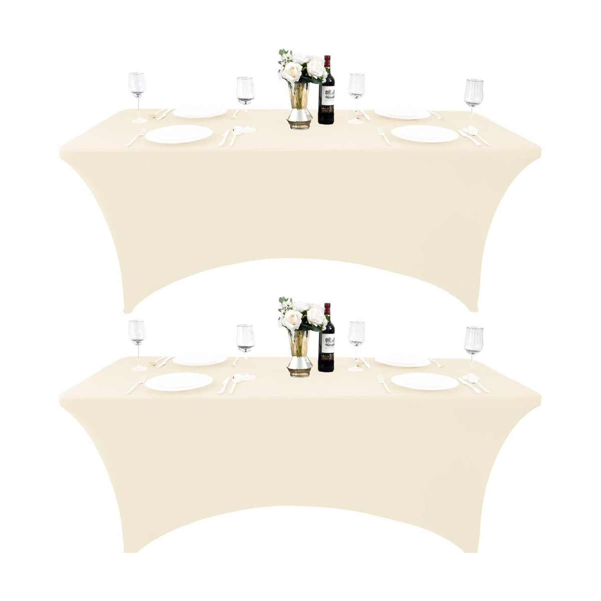 2-Pack 6ft Spandex Table Covers for Rectangle Standard Folding Tables - Wrinkle Resistant Stretch Tablecloths - Ultimate Fitted Table Protector for Parties, Trade Shows, Banquet