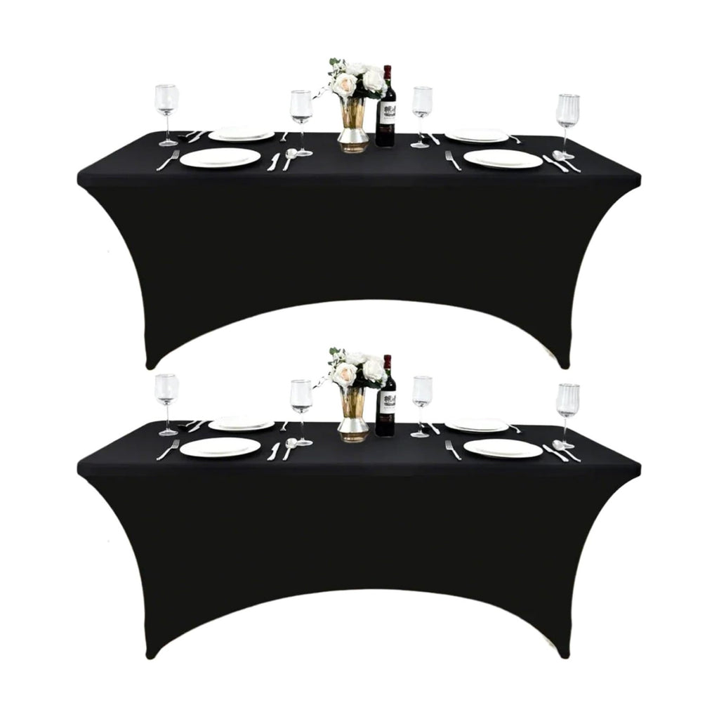2-Pack 4ft Black Spandex Table Covers for Rectangular Folding Tables - Wrinkle Resistant Stretch Tight Table Cloths - Ultimate Fitted Table Protector for Parties, Banquet, and Wedding