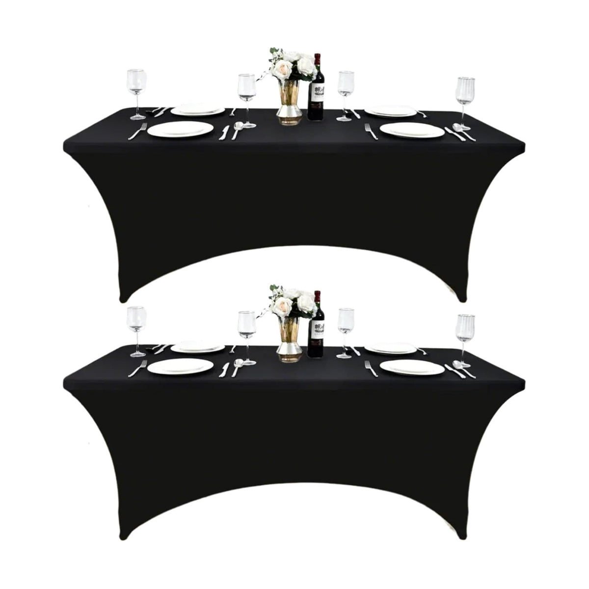2-Pack 4ft Black Spandex Table Covers for Rectangular Folding Tables - Wrinkle Resistant Stretch Tight Table Cloths - Ultimate Fitted Table Protector for Parties, Banquet, and Wedding