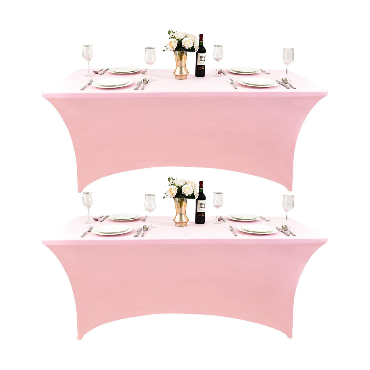 2-Pack 6ft Spandex Table Covers for Rectangle Standard Folding Tables - Wrinkle Resistant Stretch Tablecloths - Ultimate Fitted Table Protector for Parties, Trade Shows, Banquet