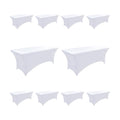 10-Pack 8ft White Spandex Table Covers for Rectangle Folding Tables - Washable Elastic Tablecloth - Ultimate Fitted Table Protector for Parties, Trade Shows, Banquet, and Wedding