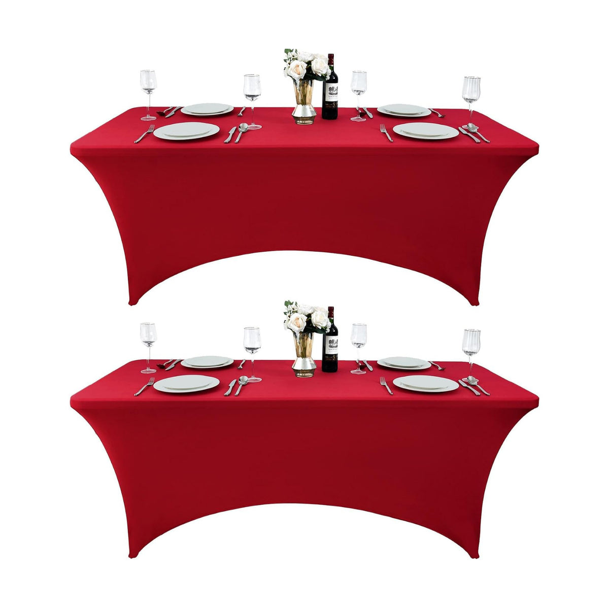 2-Pack 4ft Spandex Table Covers for Rectangular Folding Tables - Wrinkle Resistant Stretch Tight Table Cloths - Ultimate Fitted Table Protector for Parties, Banquet, and Wedding