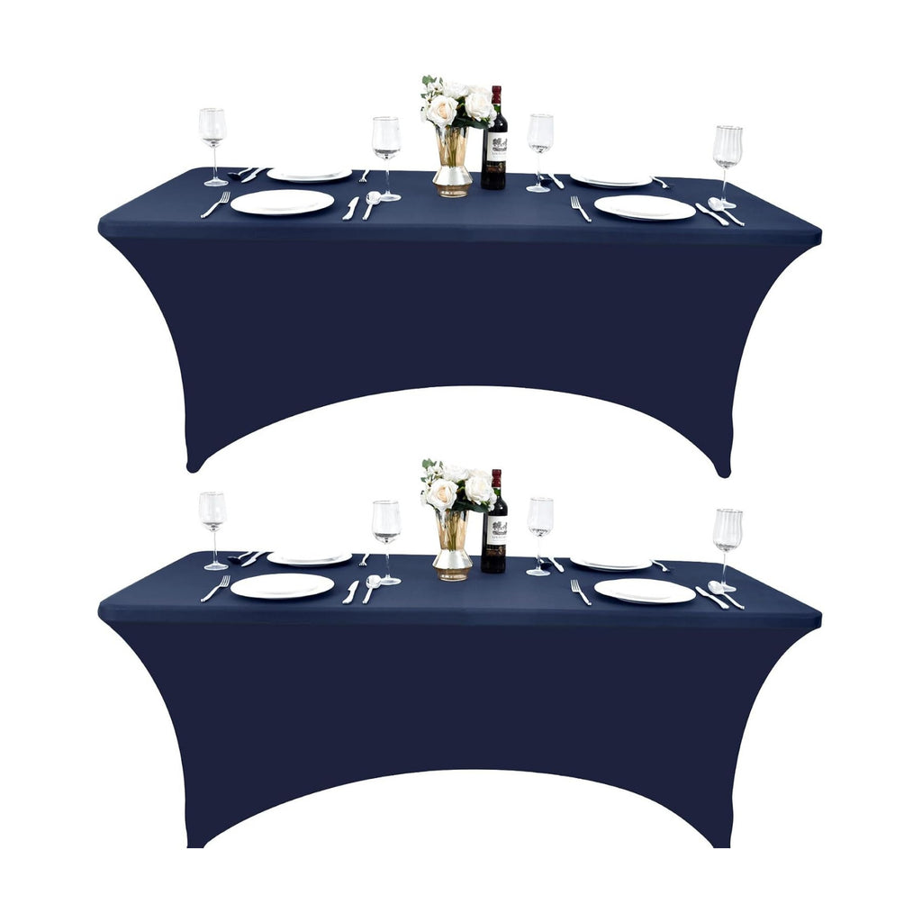 2-Pack 6ft Spandex Table Covers for Rectangle Standard Folding Tables - Wrinkle Resistant Stretch Tablecloths - Ultimate Fitted Table Protector for Parties, Trade Shows, Banquet
