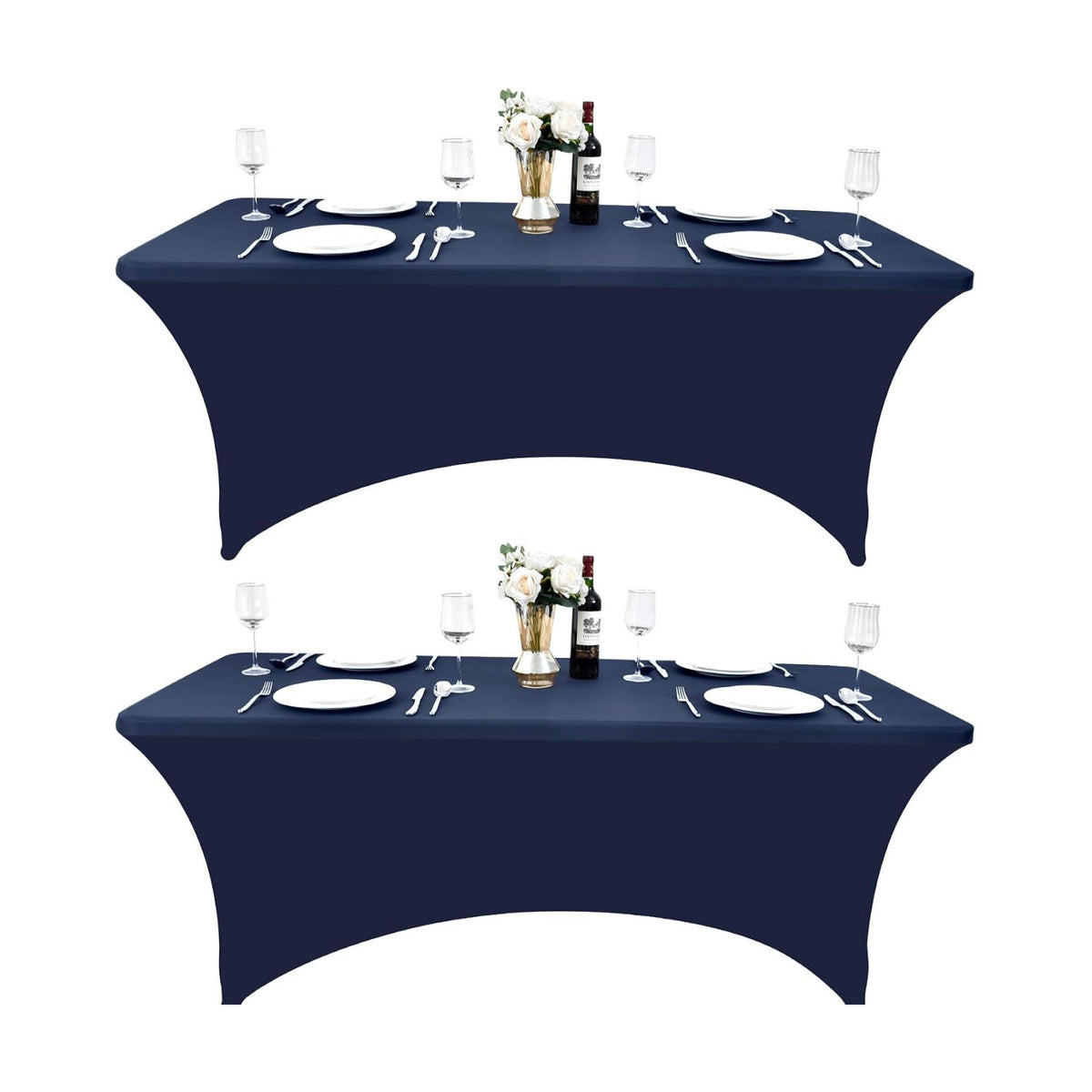 2-Pack 6ft Spandex Table Covers for Rectangle Standard Folding Tables - Wrinkle Resistant Stretch Tablecloths - Ultimate Fitted Table Protector for Parties, Trade Shows, Banquet