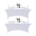 2-Pack 8ft White Spandex Table Covers for Rectangle Folding Tables - Washable Elastic Tablecloth - Ultimate Fitted Table Protector for Birthday Parties, Trade Shows, Banquet