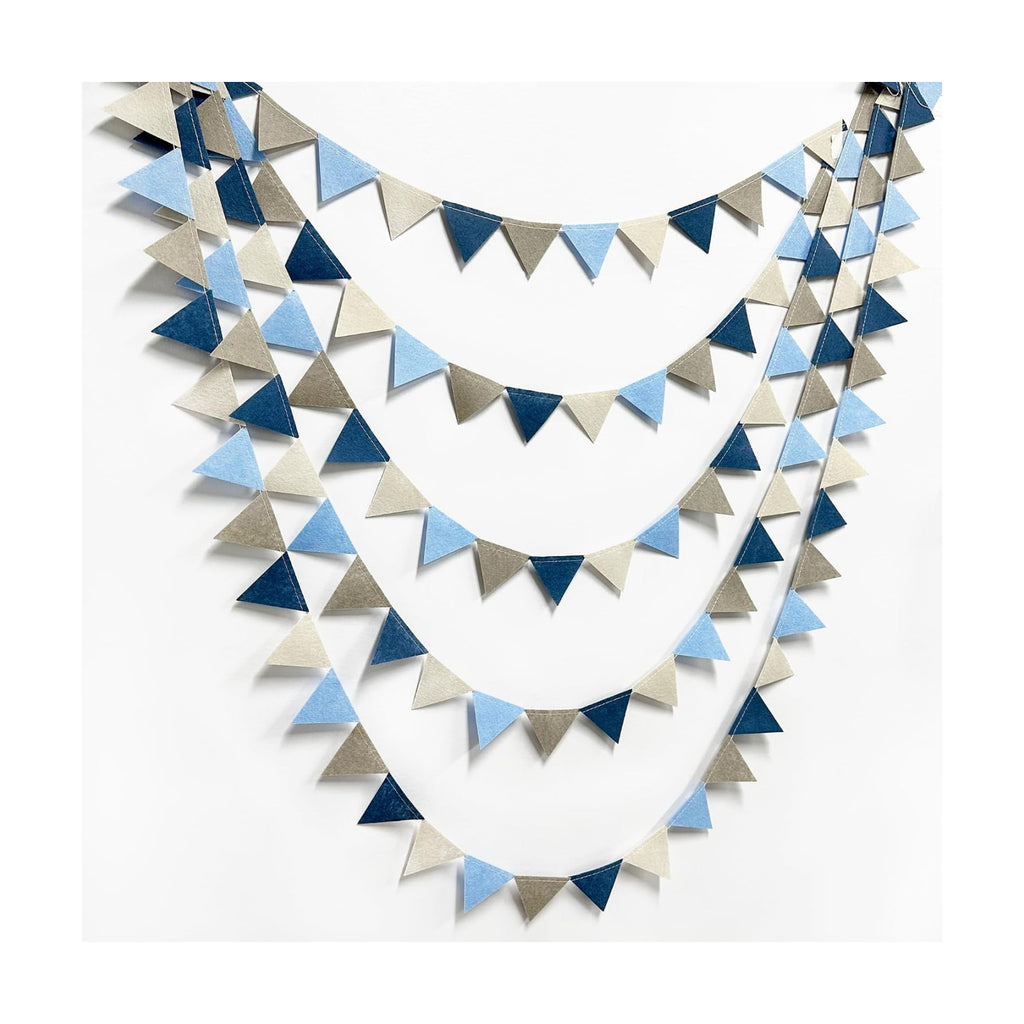 Dusty Blue Party Decoration Gray Blue Felt Hanging Triangle Mini Bunting Pennant Banner Flag for Birthday Wedding Nautical Ahoy Achor Bridal Shower Engagement Wedding Shower Party Decor Supplies
