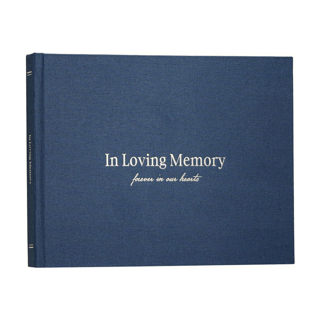 Funeral Guest Book for Memorial Service, In Loving Memory, Navy Blue Cover