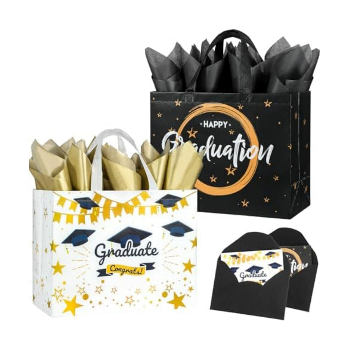 STYPOP 2 Pack 13" Large Graduation Gift Bags with Tissue Paper, Reusable Non-Woven Grad Bags with Handles, Best Graduation Gifts Class of 2026 College/High School / 8th Grade, 12.8"*10.2"*6.3"