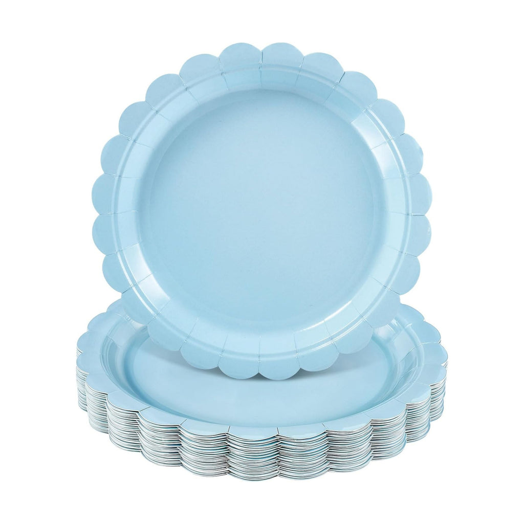 NatNarr 30 Pk Light Blue Plates 9" Disposable Scalloped Blue Paper Plates