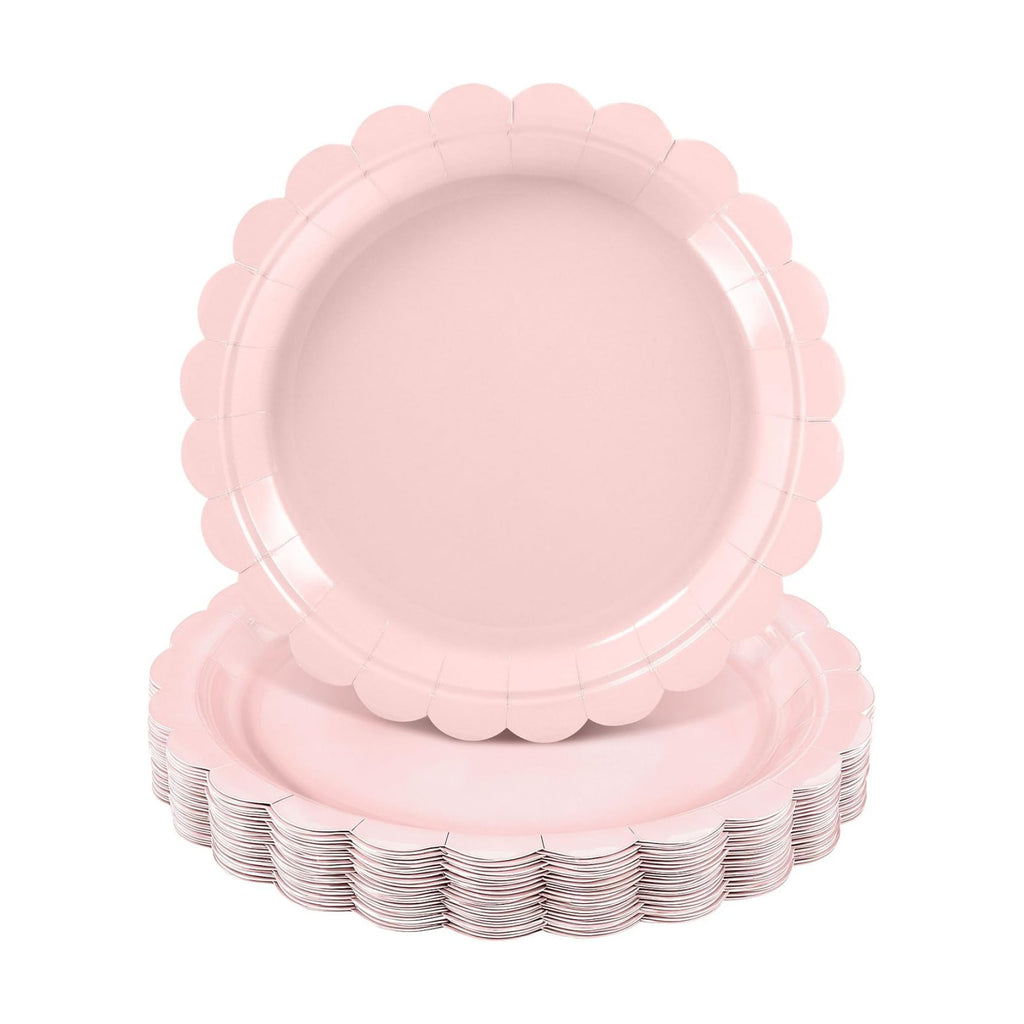 NatNarr 30 Pk Pink Paper Plates 9" Disposable Scalloped Pink Birthday Plate