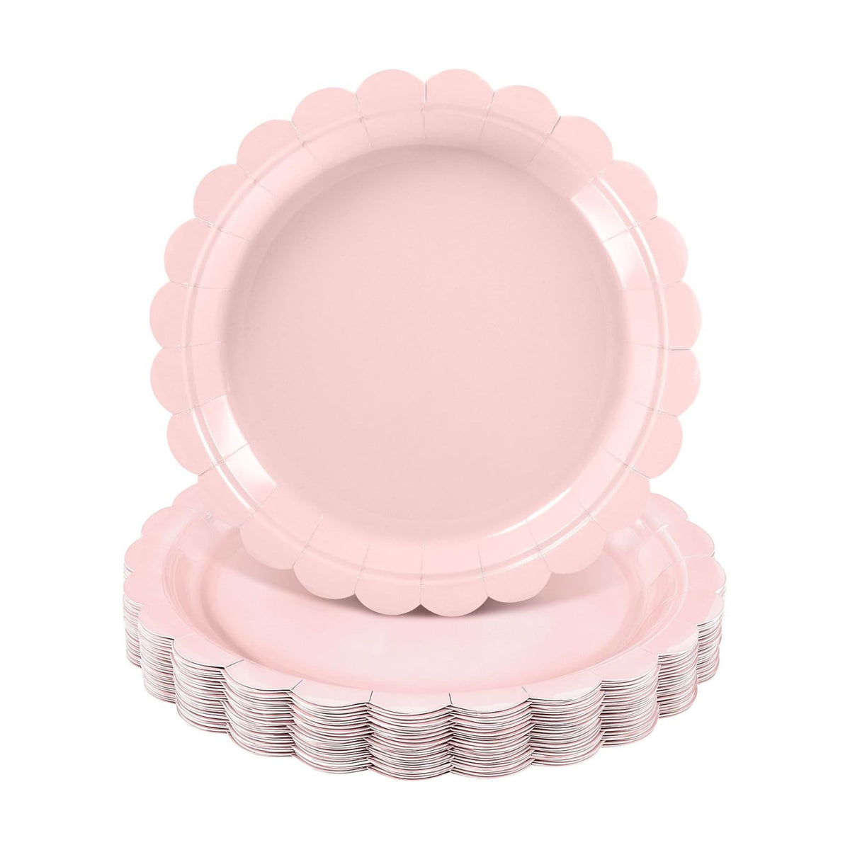 NatNarr 30 Pk Pink Paper Plates 9" Disposable Scalloped Pink Birthday Plate