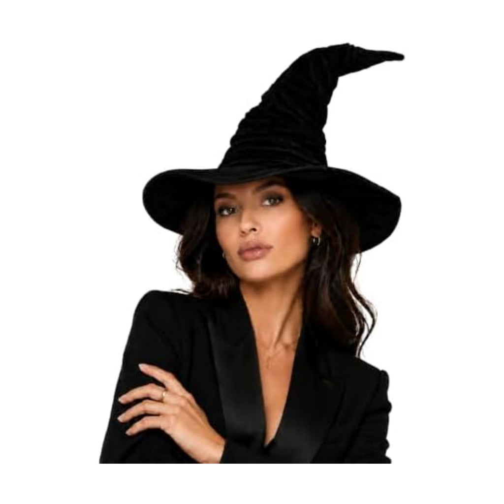 Large Ruched Witch Hat for Adults, Wide Brim Halloween Costume Accessory