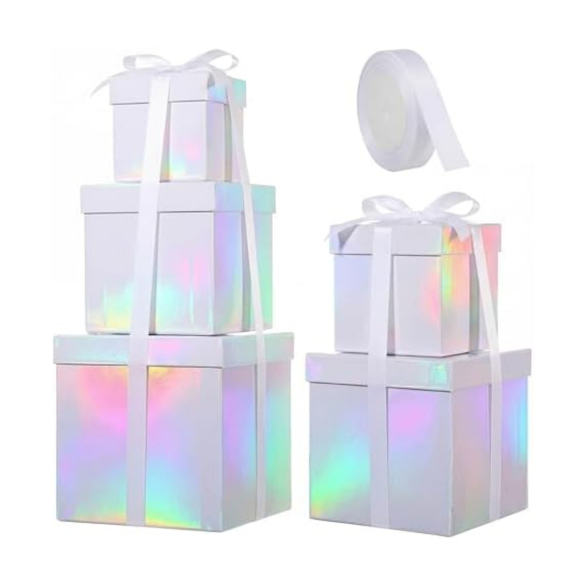 Cholemy 5 Pcs Square Nesting Boxes with Lid Assorted Sizes,Iridescent