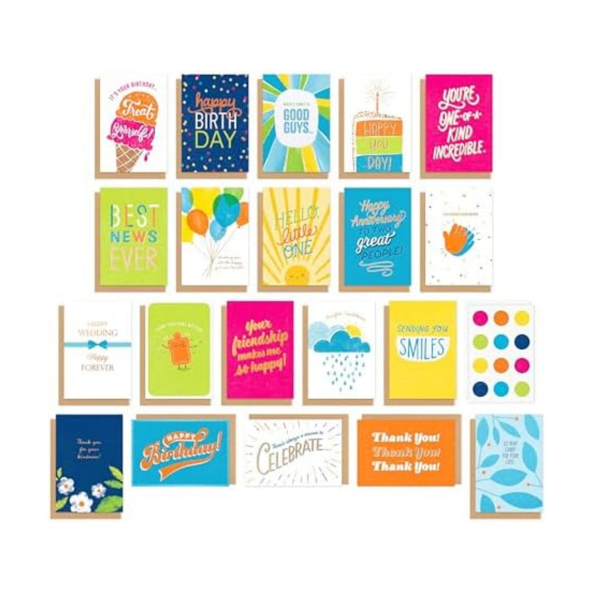 American Greetings 20-Count All-Occasion Card Pack, Bright Mixed-Occasion Designs