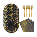 48PCS Black and Gold Plates and Napkins Party Supplies, Gold Dot Disposable Paper Plates and Napkins with Forks Tableware Set for Birthday Wedding Retirement Graduation Party Decorations 16 Guests