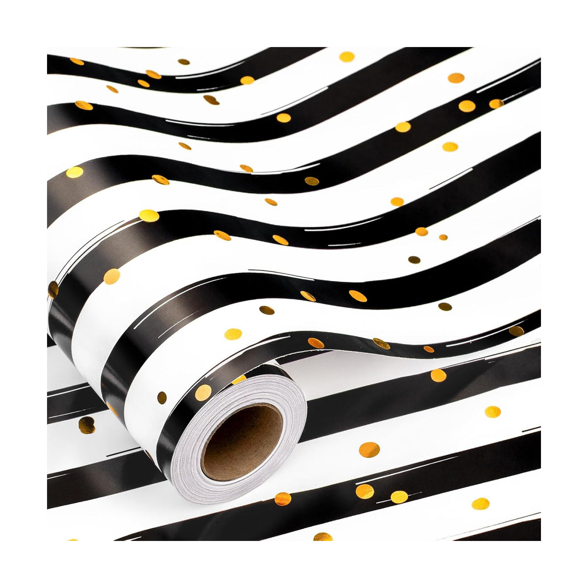 MAYPLUSS Stripe Wrapping Paper, Black and White Striped Wrapping Paper, Chic Black & White Stripes with Gold Speckles Birthday Gift Wrap for Father's Day, Graduations, Christmas (17 Inch X 33 Feet)