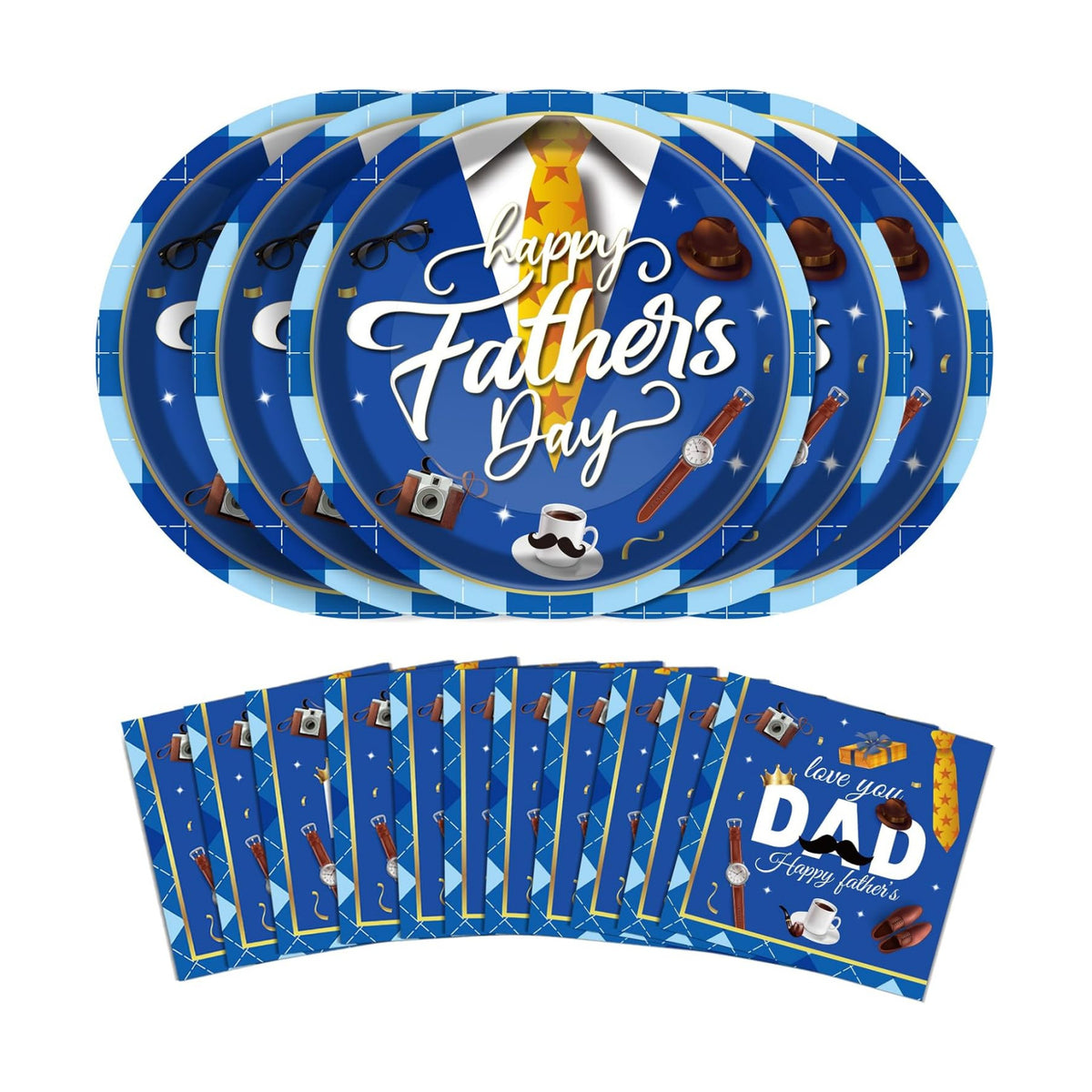 50 Pcs Fathers Day Paper Plates and Napkins Set