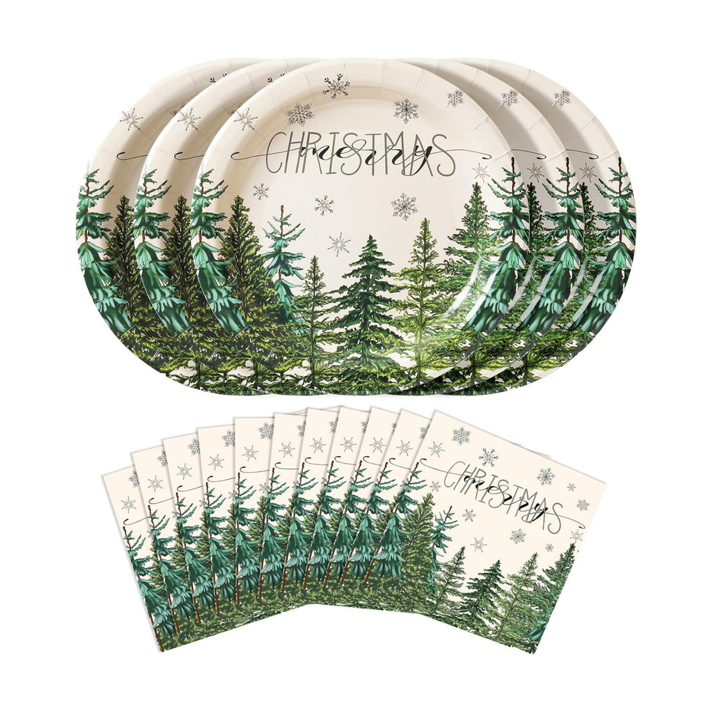 50 Pcs Christmas Paper Plates and Napkins Set