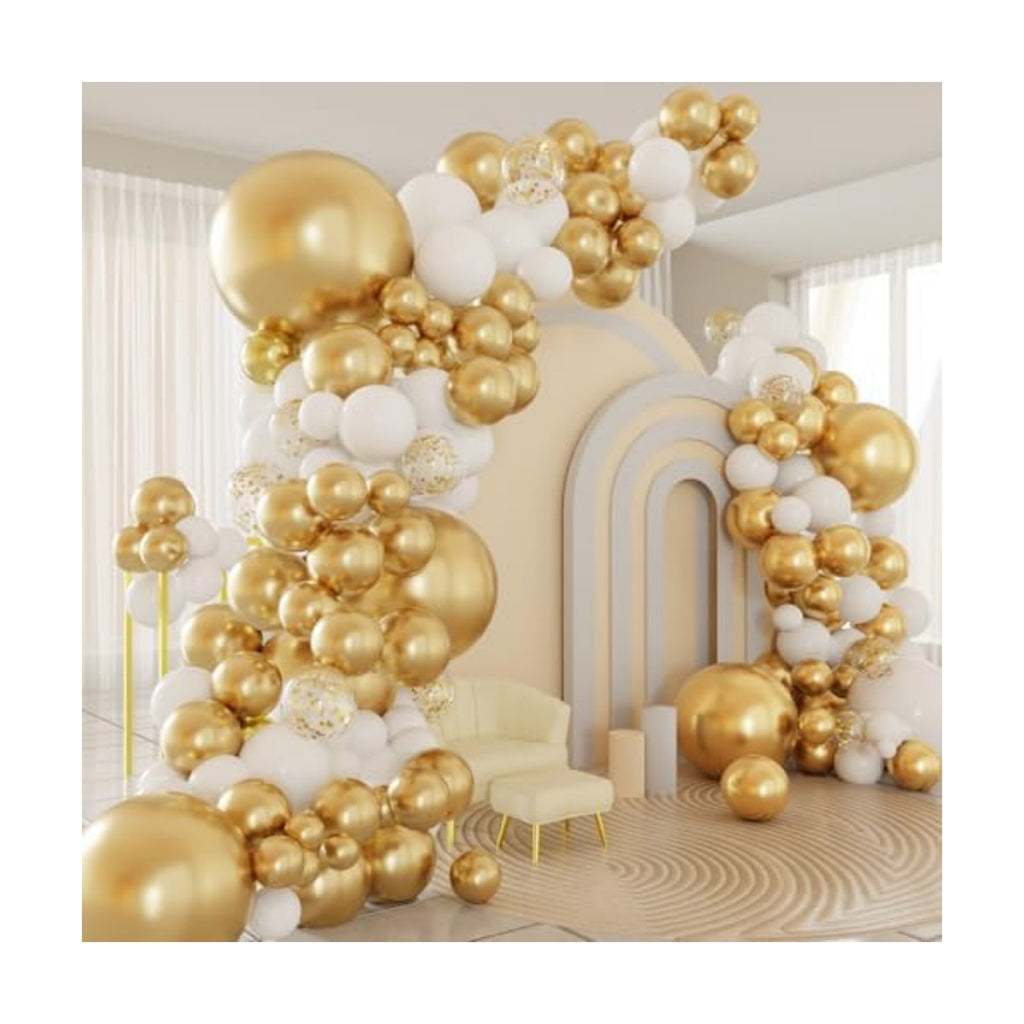 White and Gold Balloons Arch Kit, 124pcs White Gold Balloons