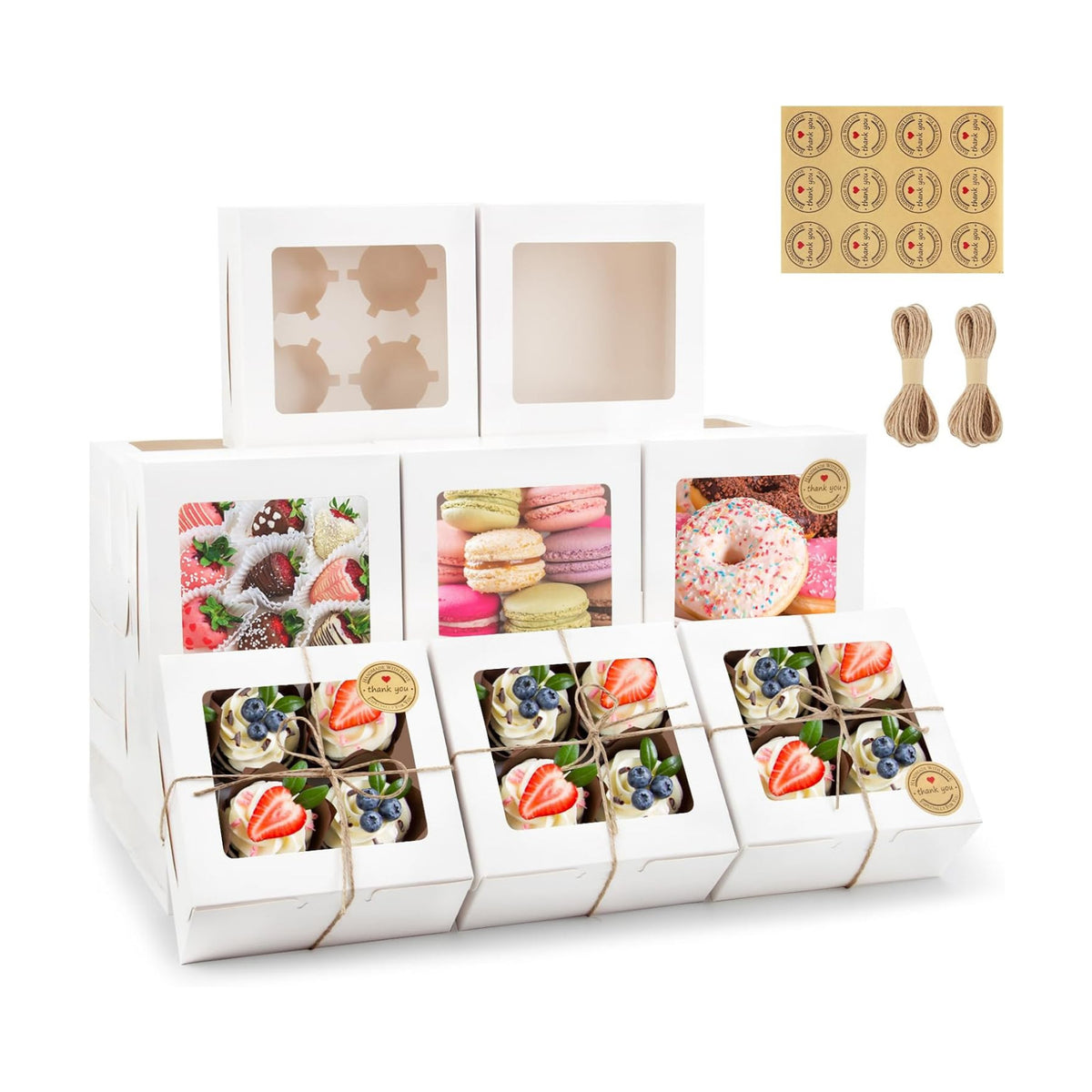 OAMCEG Cupcake Boxes with Window, 6x6x3 Inches Cookie Boxes,50 Pack,White