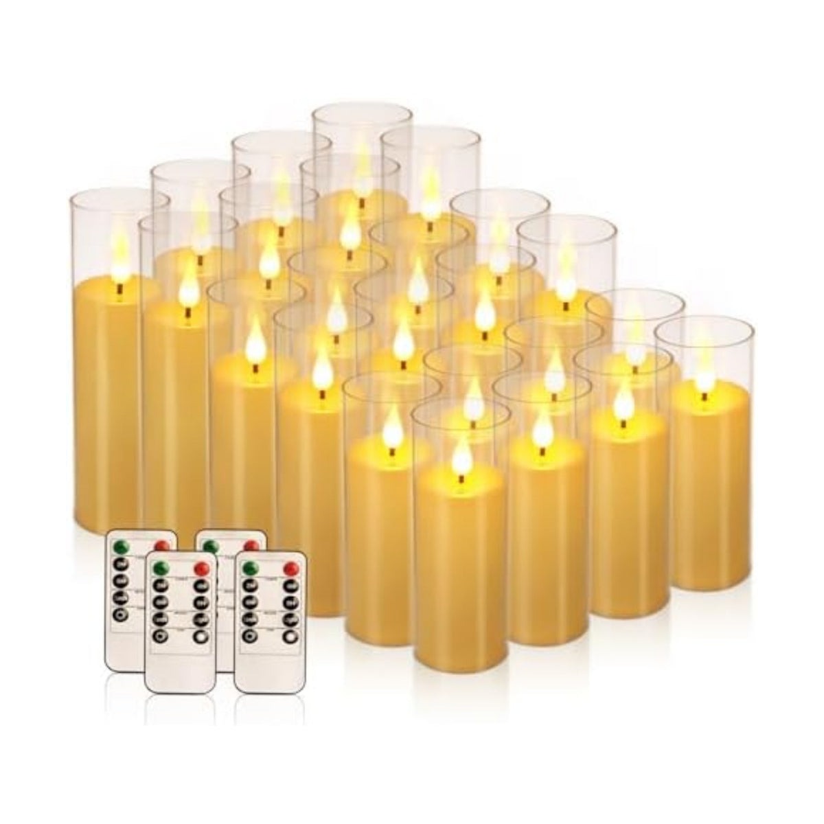 YOROXRG Flickering Flameless Candles Battery Operated with Remote,Led Pillar Candles with Realistic Moving Wick Candles for Halloween,Christmas,Home Decor Pack of 24 (D2.2 xH 5" 6" 7")(Ivory)