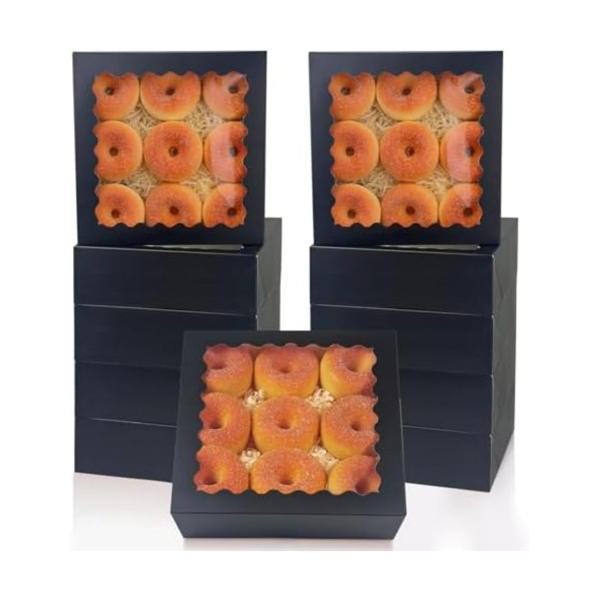 qiqee 10x10x2.5 Inch Brown Pie Boxes with Window 12Packs Cookie Donut Bakery Box (Auto-pop Up)