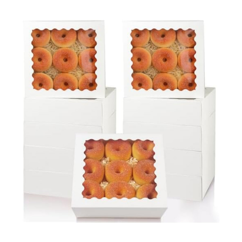 qiqee 10x10x2.5 Inch White Pie Boxes with Window 12Packs Cookie Donut Bakery Box (Auto-pop Up)